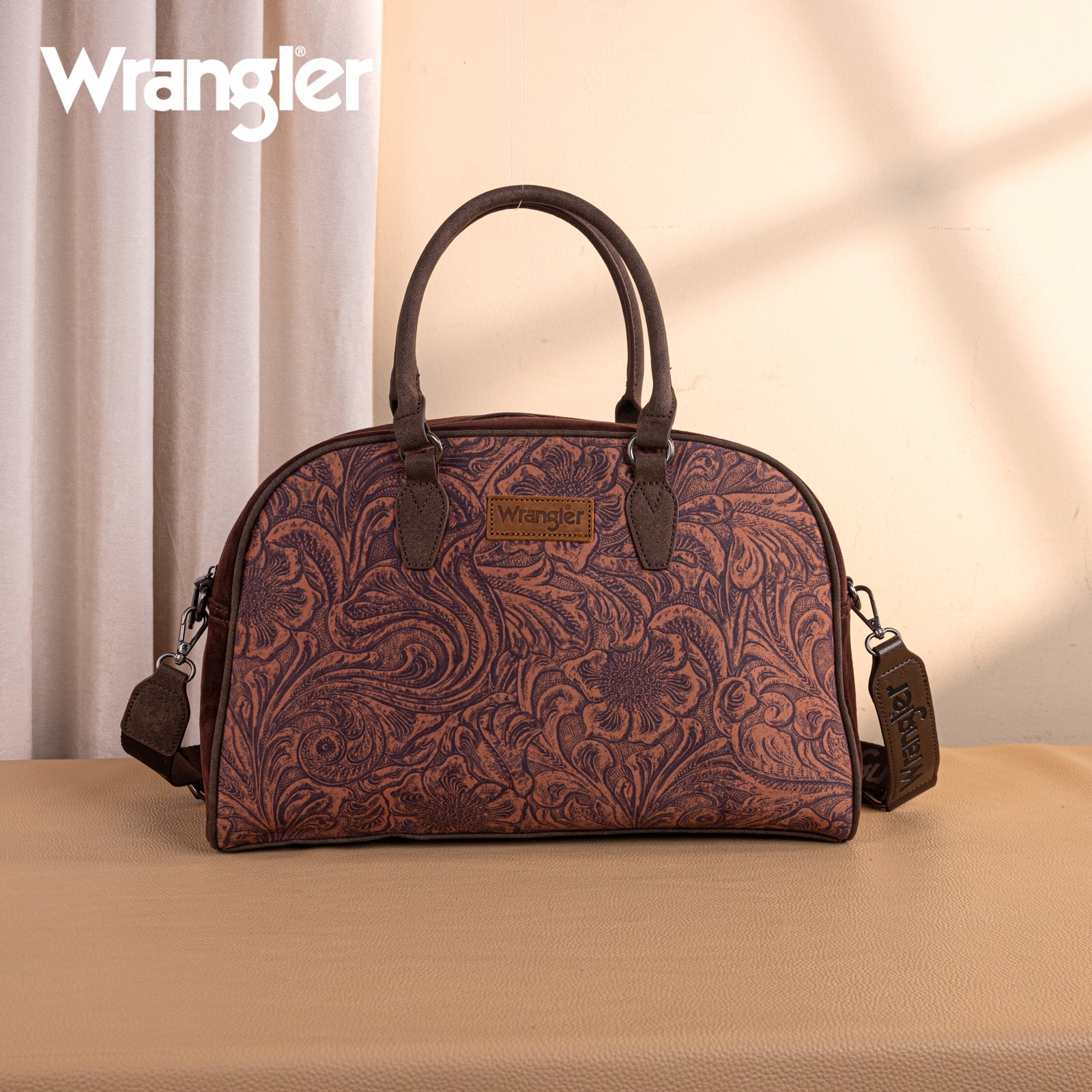 Wrangler Vintage Floral Printed Duffle Bag - Coffee - Chic Meadow Boutique