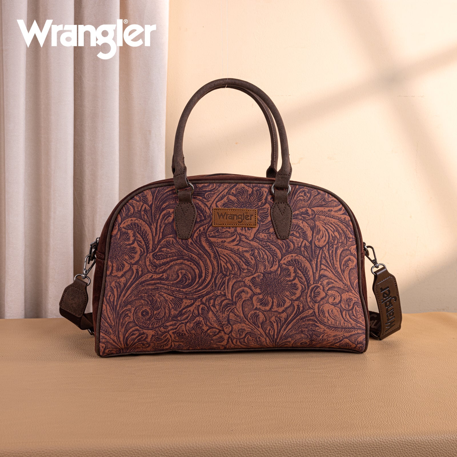 Wrangler Vintage Floral Printed Duffle Bag - Coffee - Chic Meadow Boutique