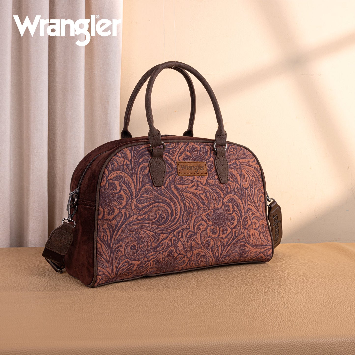 Wrangler Vintage Floral Printed Duffle Bag - Coffee - Chic Meadow Boutique