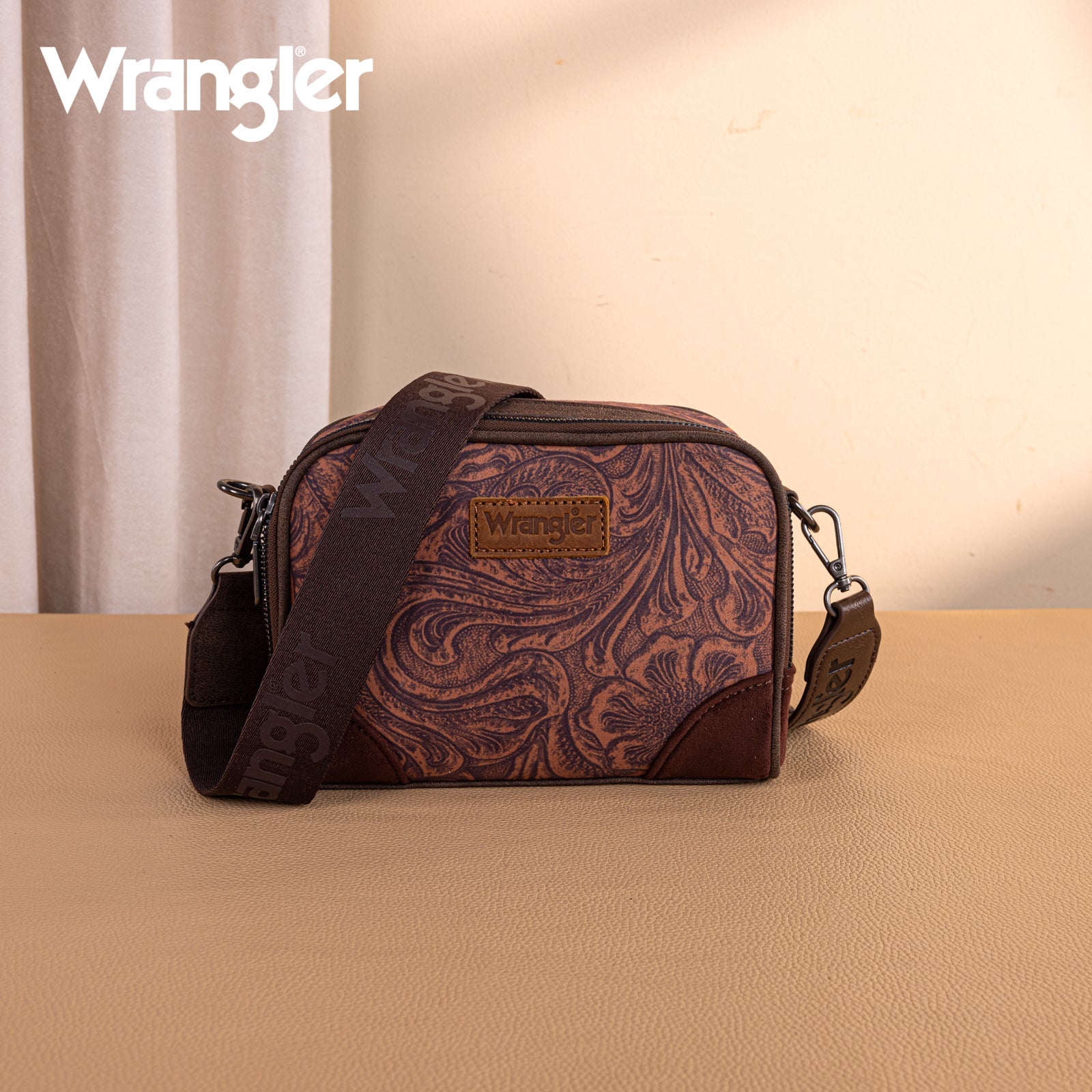 Wrangler Vintage Floral Printed Small Crossbody Bag - Coffee - Chic Meadow Boutique