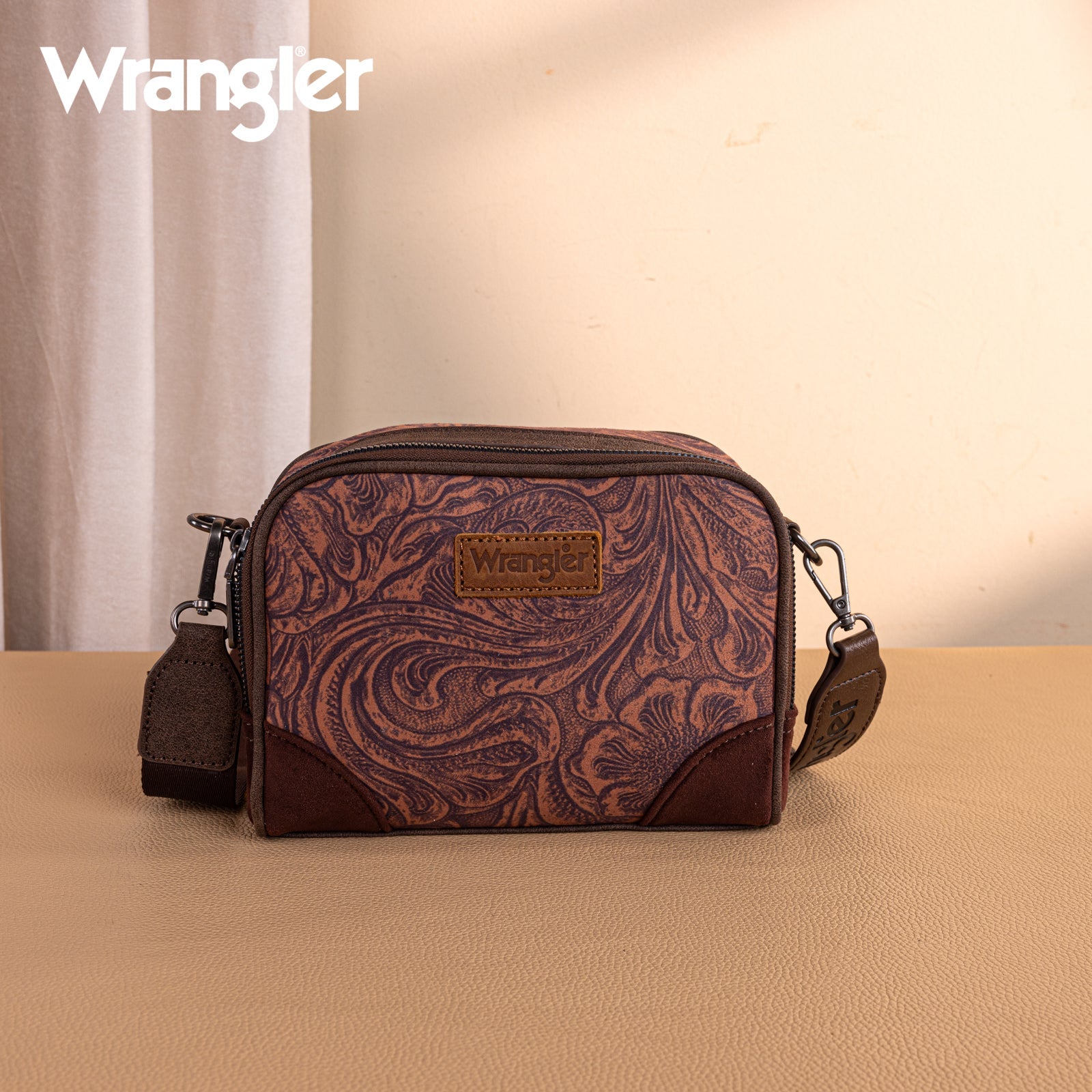 Wrangler Vintage Floral Printed Small Crossbody Bag - Coffee - Chic Meadow Boutique