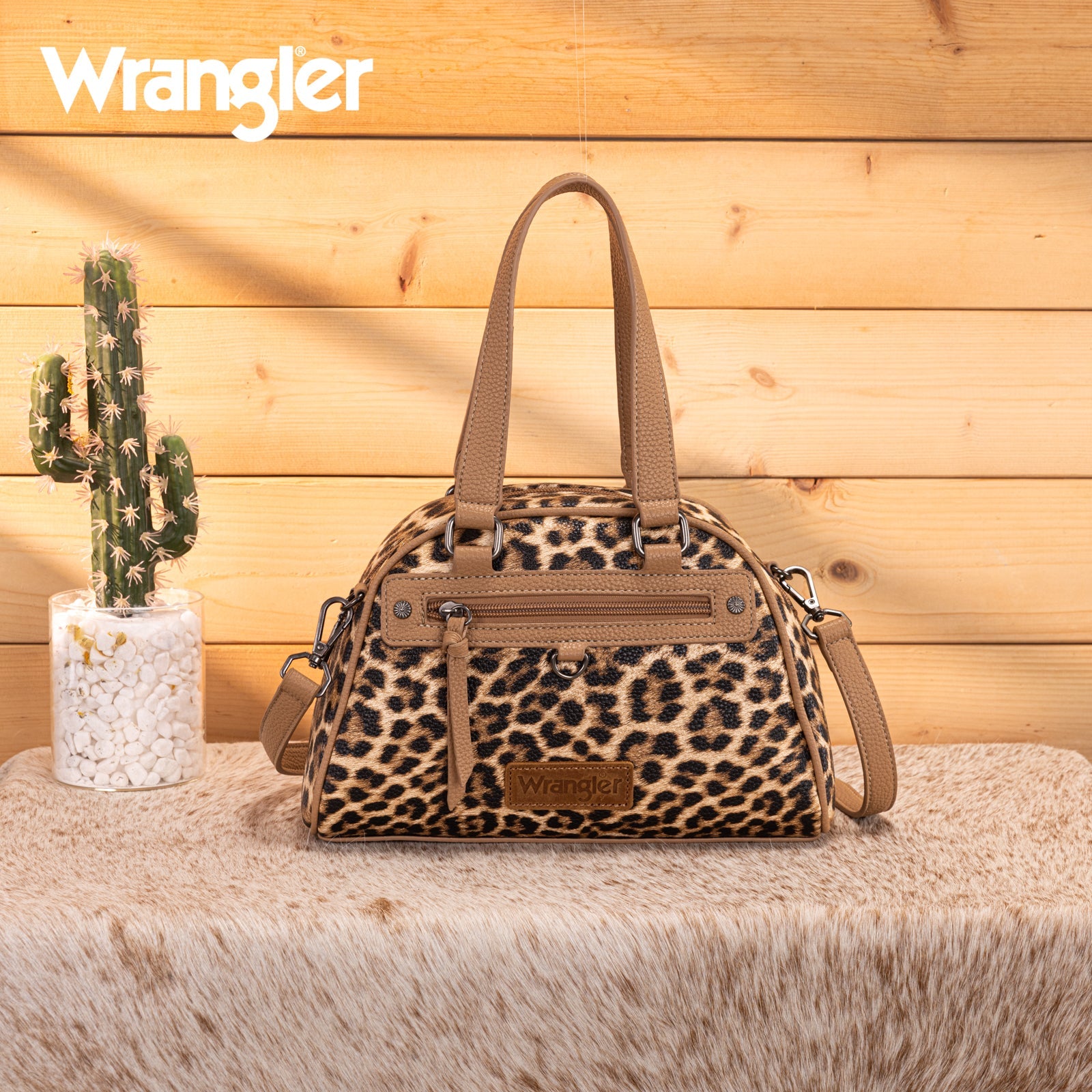 Wrangler Leopard Print Satchel/Crossbody Bag - Brown-Leopard - Chic Meadow Boutique