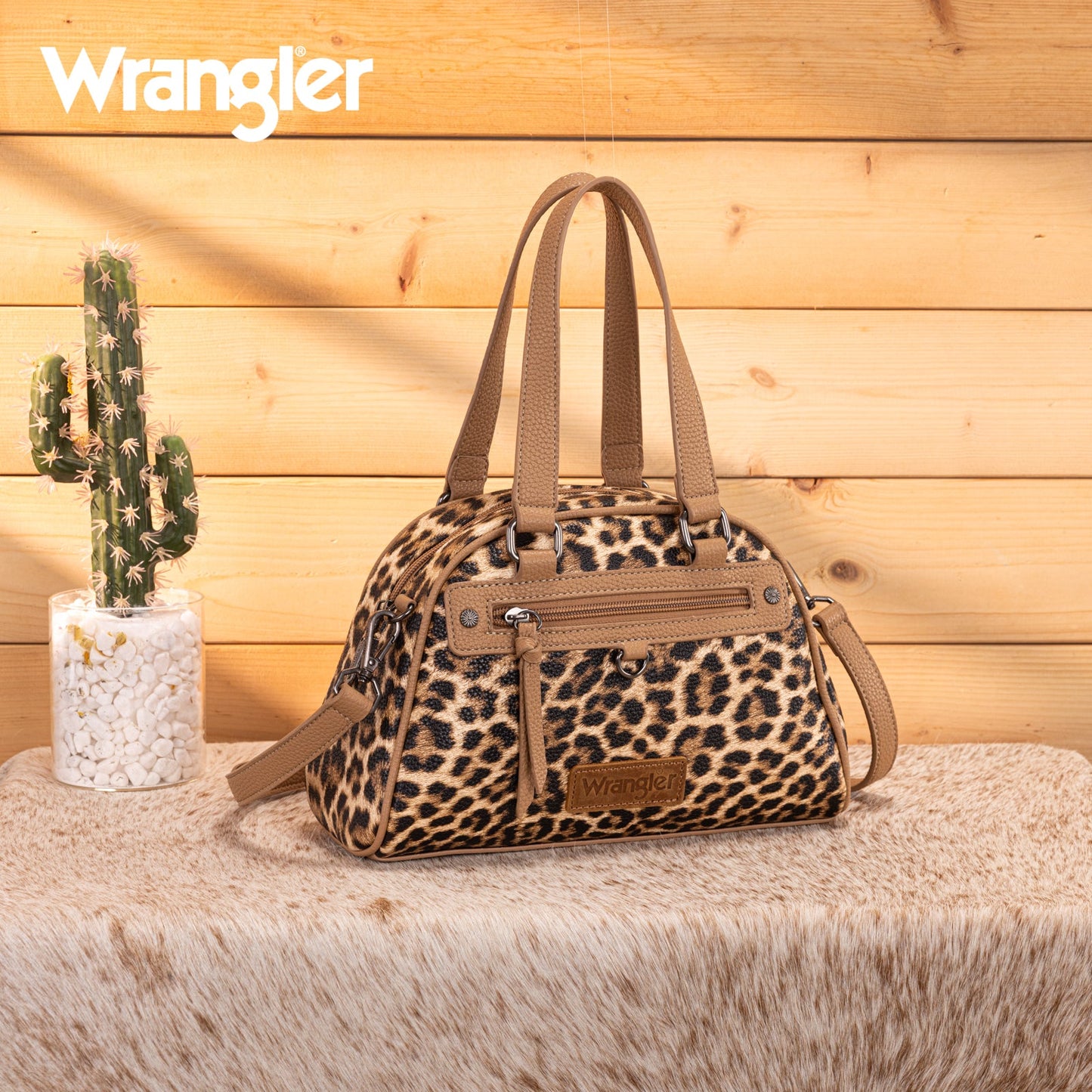 Wrangler Leopard Print Satchel/Crossbody Bag - Brown-Leopard - Chic Meadow Boutique