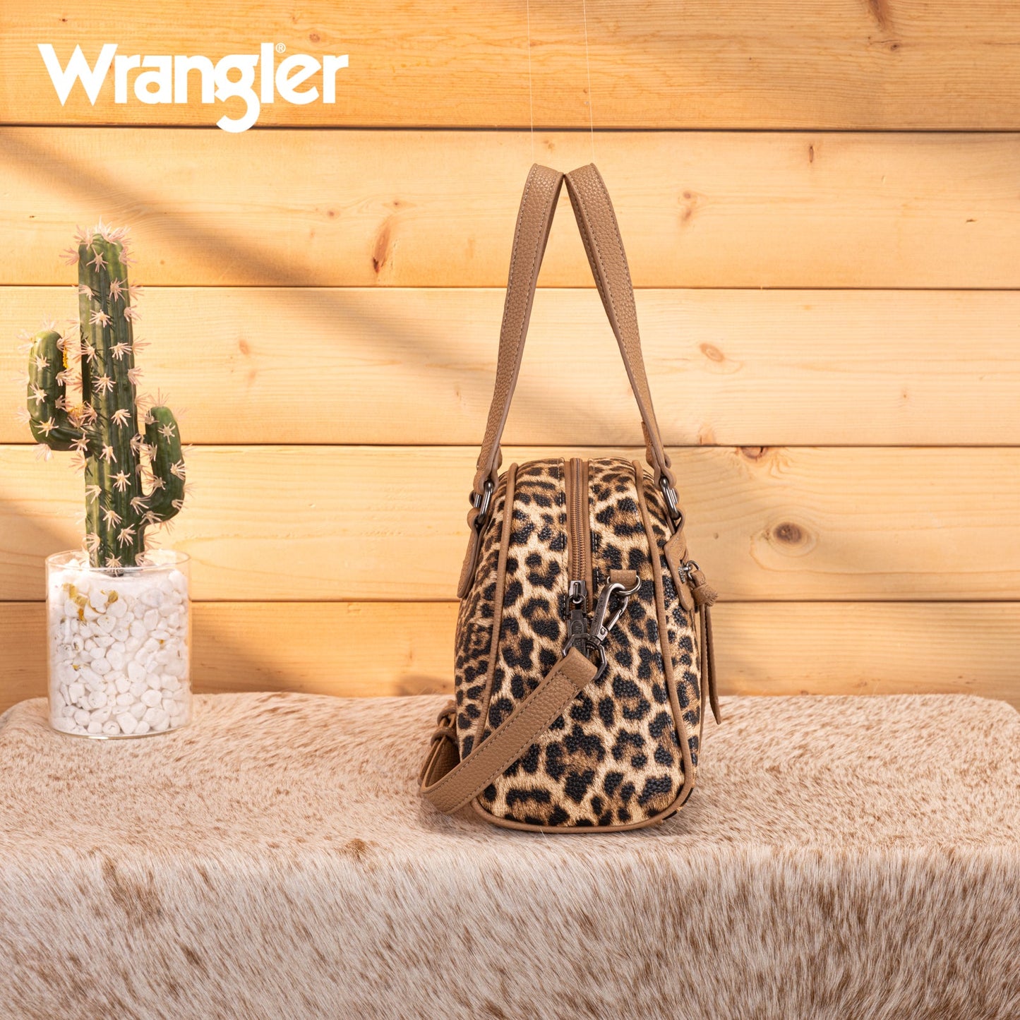 Wrangler Leopard Print Satchel/Crossbody Bag - Brown-Leopard - Chic Meadow Boutique