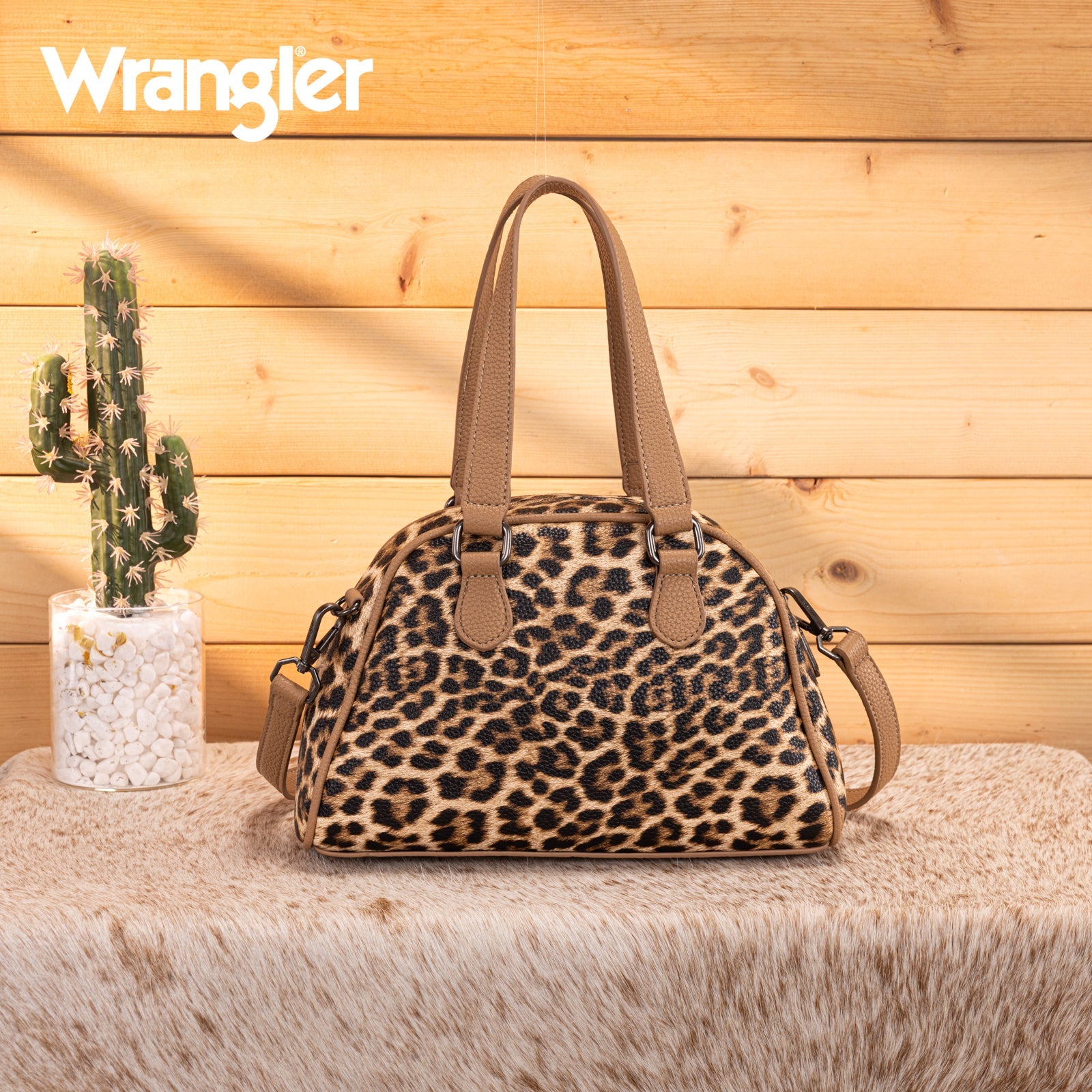 Wrangler Leopard Print Satchel/Crossbody Bag - Brown-Leopard - Chic Meadow Boutique
