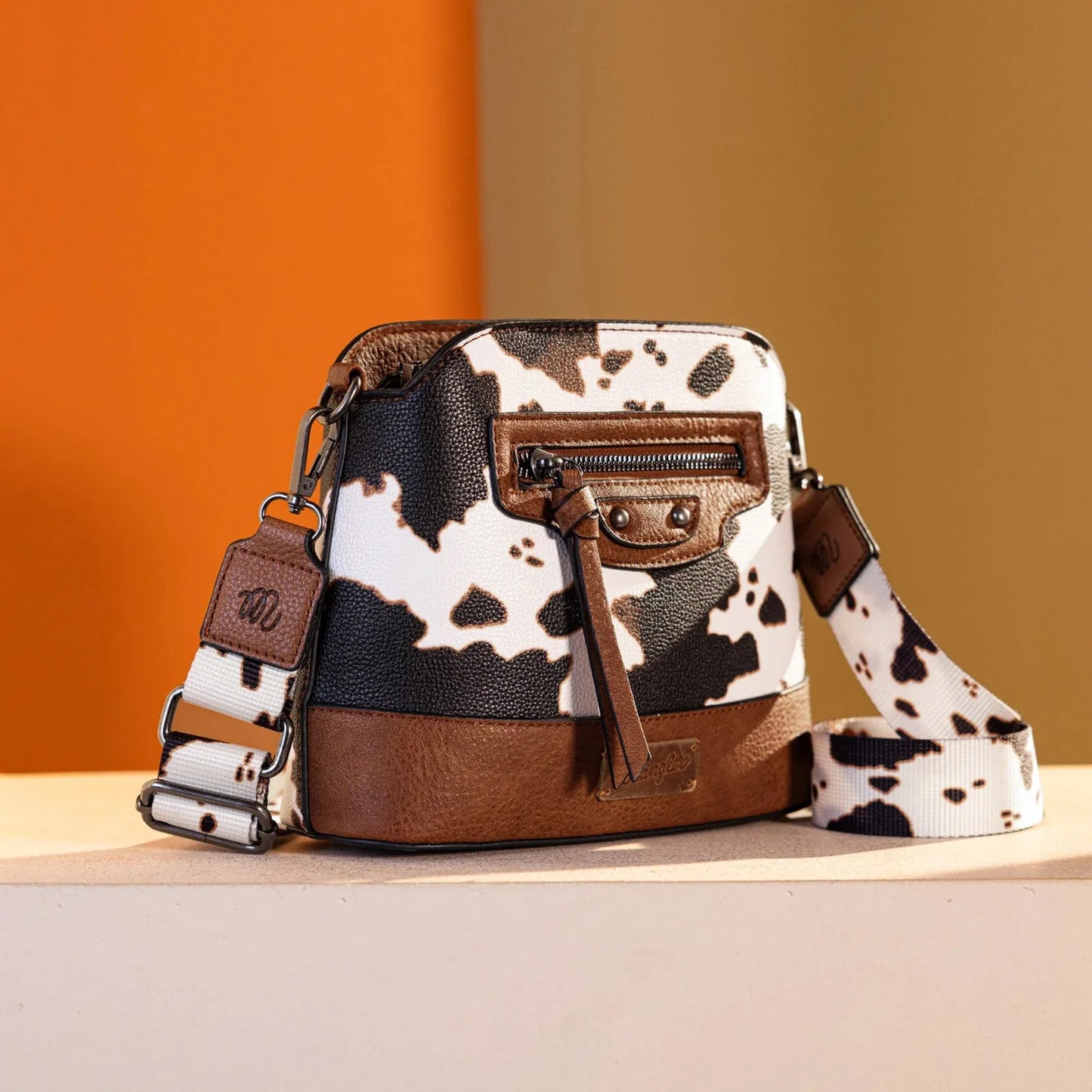 Wrangler Cow Print Crossbody Bag - Brown - Chic Meadow Boutique 