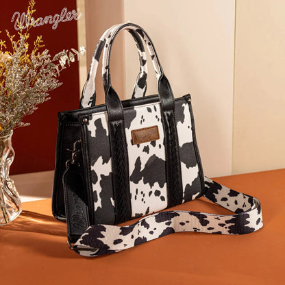 Wrangler Cow Print Tote/Crossbody - Black - Chic Meadow Boutique 