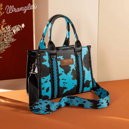 Wrangler Cow Print Tote/Crossbody - Turquoise - Chic Meadow Boutique 