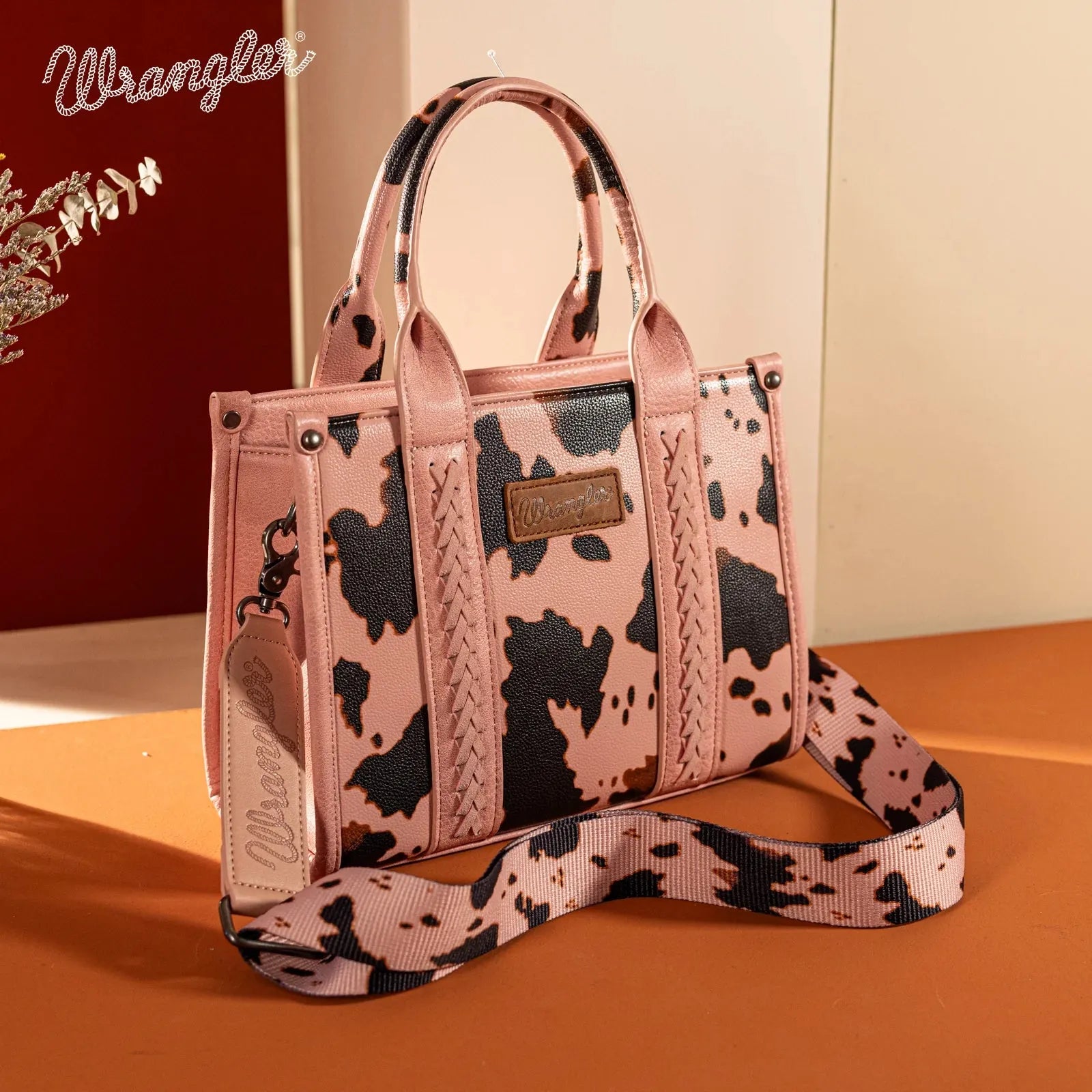 Wrangler Cow Print Tote/Crossbody - Pink - Chic Meadow Boutique 