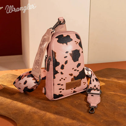 Wrangler Cow Print Crossbody Sling Chest Bag -Pink - Chic Meadow Boutique 