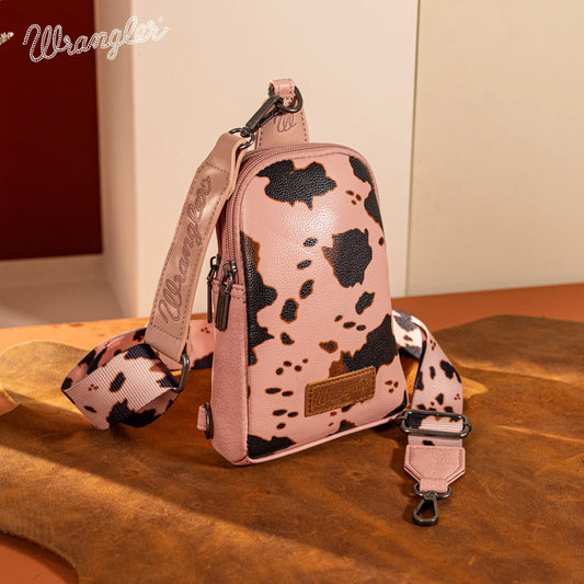 Wrangler Cow Print Crossbody Sling Chest Bag -Pink