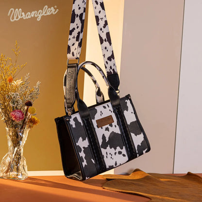 Wrangler Cow Print Tote/Crossbody - Black - Chic Meadow Boutique 