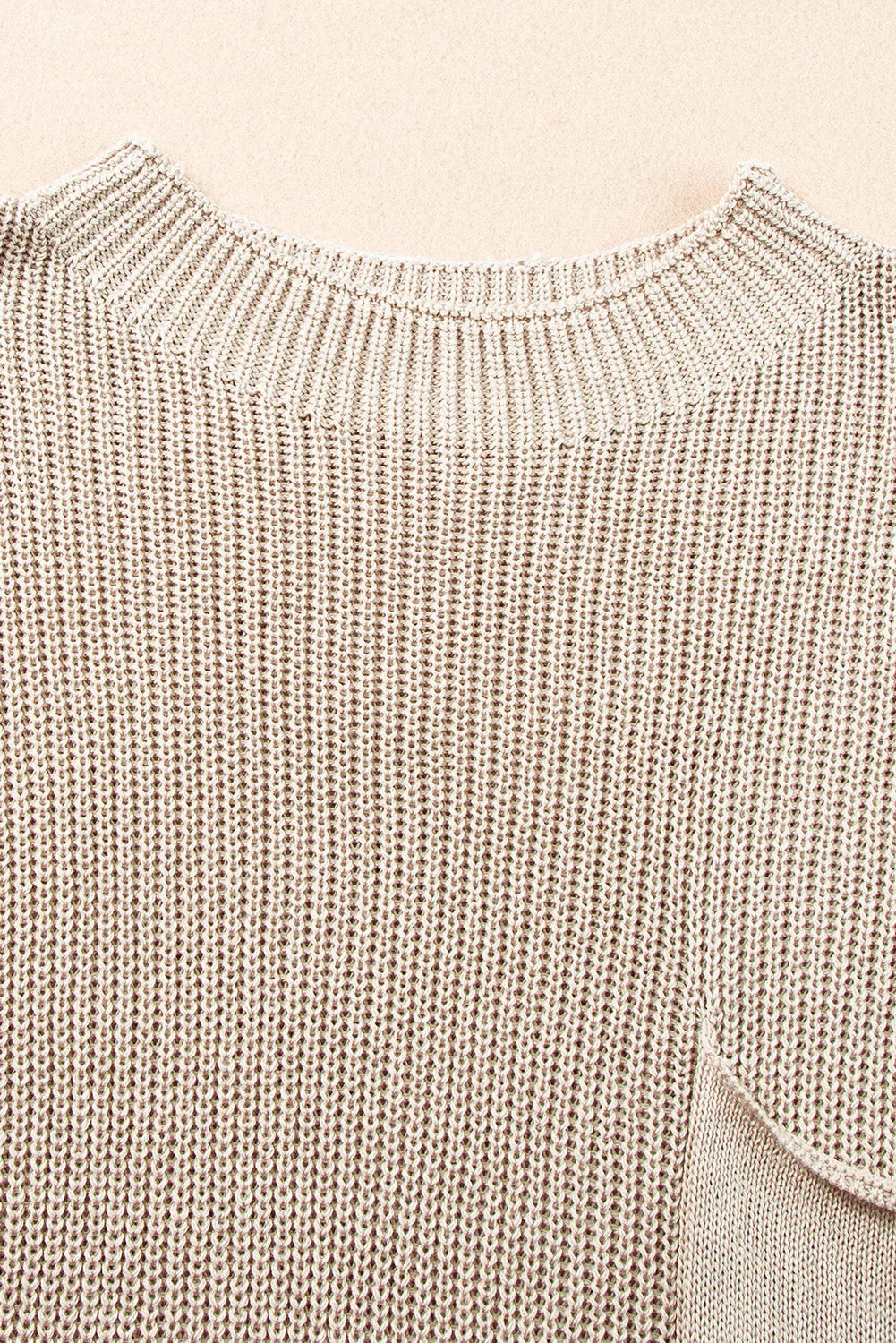 Pale Khaki Patch Pocket Short Sleeve Sweater - Chic Meadow Boutique 