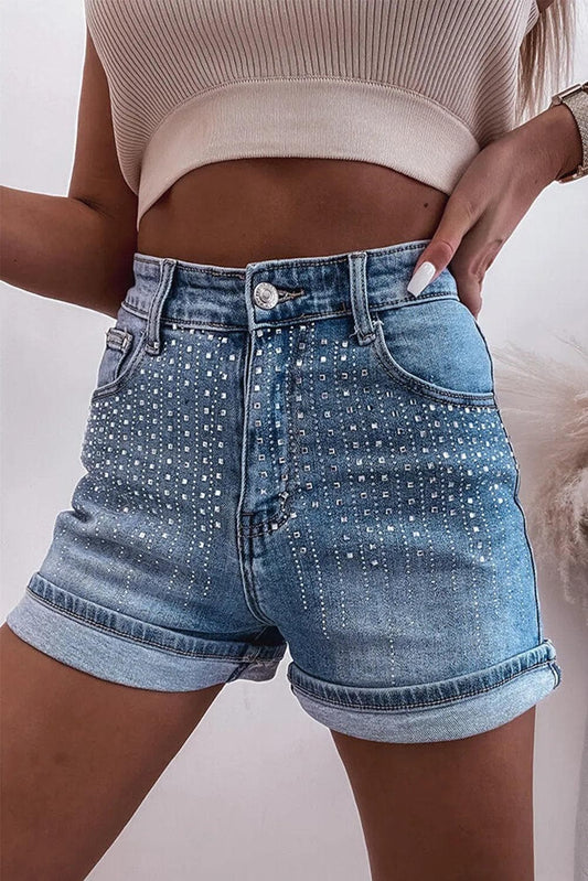 Bottoms/Denim Shorts Ashleigh Blue / 6 / 55%Cotton+42%Viscose+3%Elastane Ashleigh Blue Rhinestone Embellished Denim Shorts