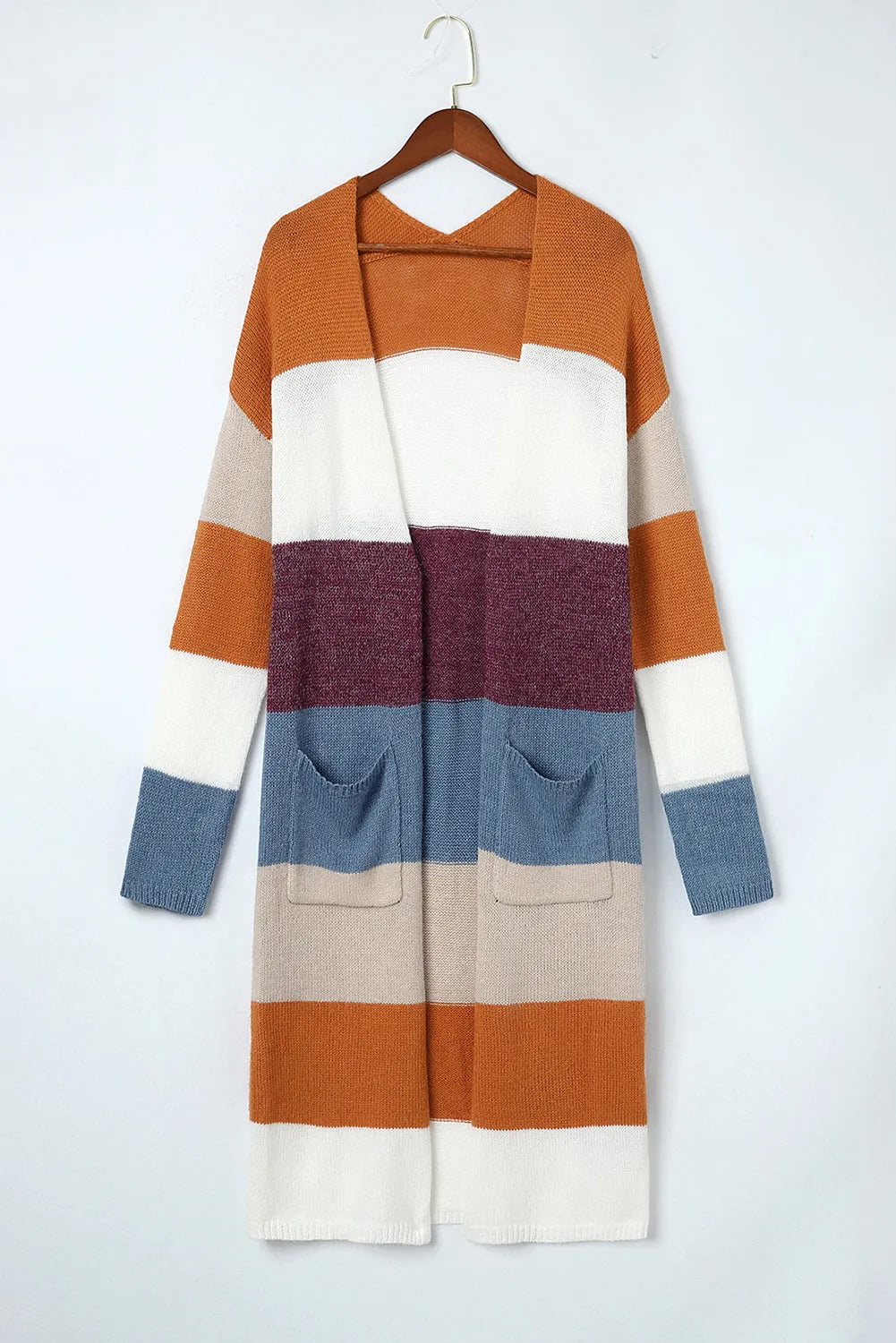 Multicolor Colorblock Open Front Long Knit Cardigan - Chic Meadow Boutique 