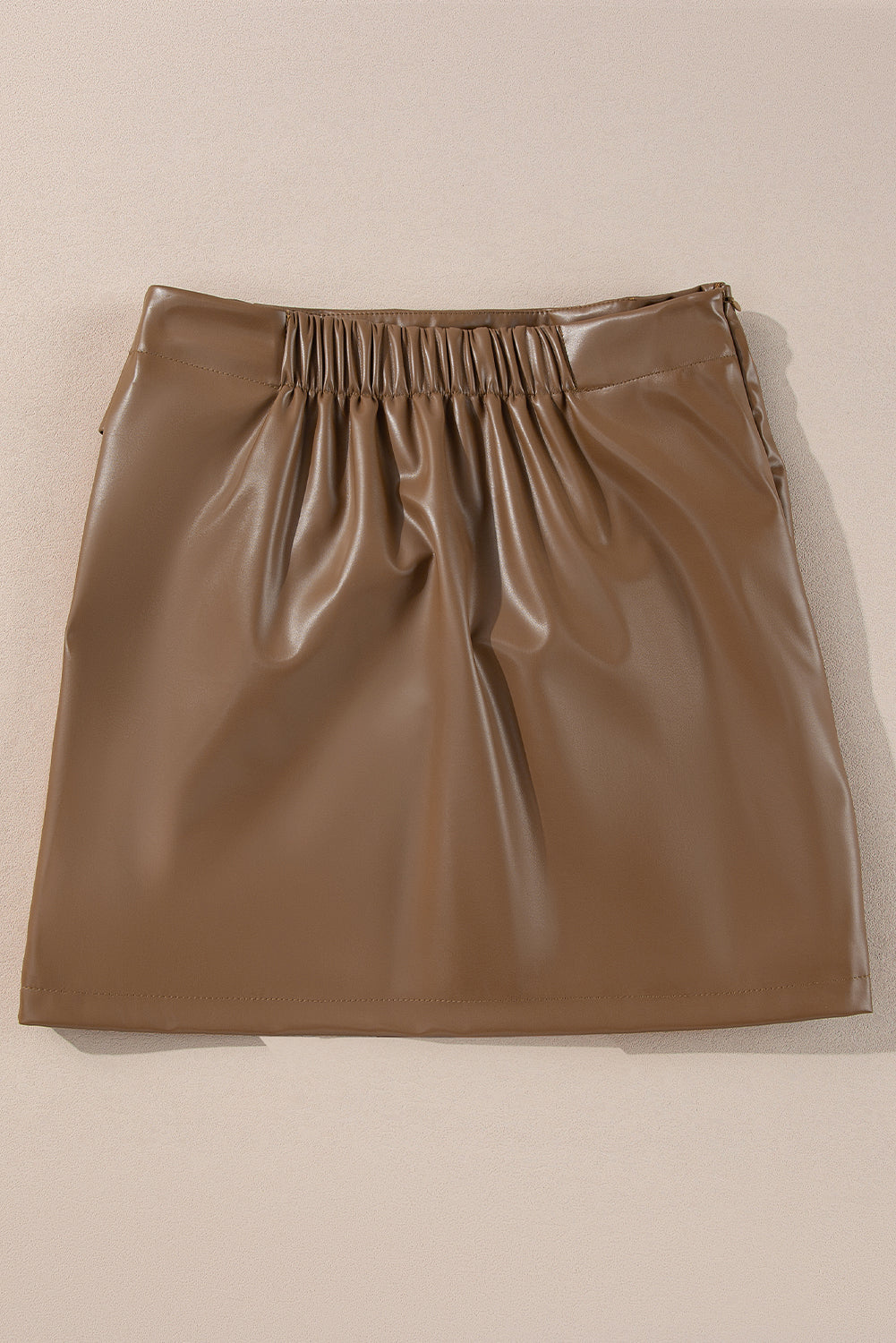 Coffee Bowknot Faux Leather Mini Skirt