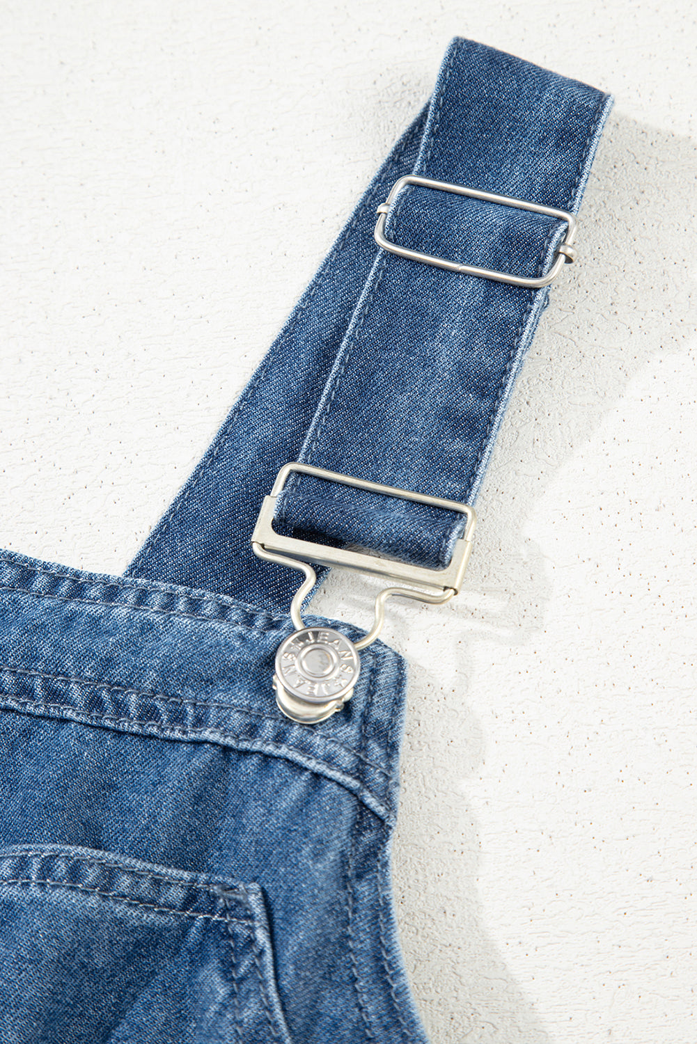 Sky Blue Buckle Straps Bib Style Drawstring Tied Backless Flared Denim Romper