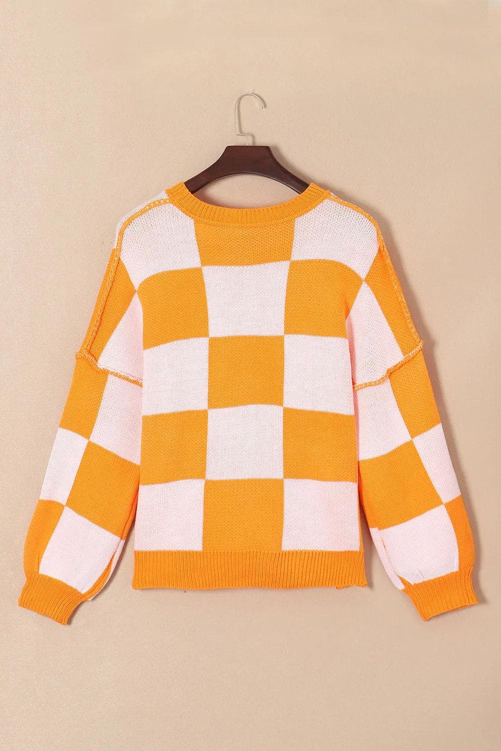 Tops/Sweaters & Cardigans Orange Checkered Bishop Sleeve Sweater