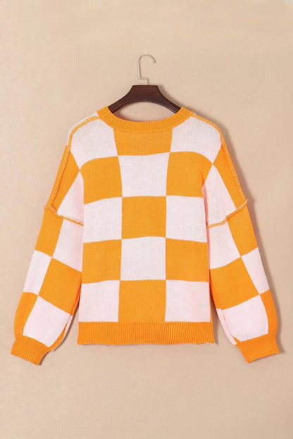 Tops/Sweaters & Cardigans Orange Checkered Bishop Sleeve Sweater