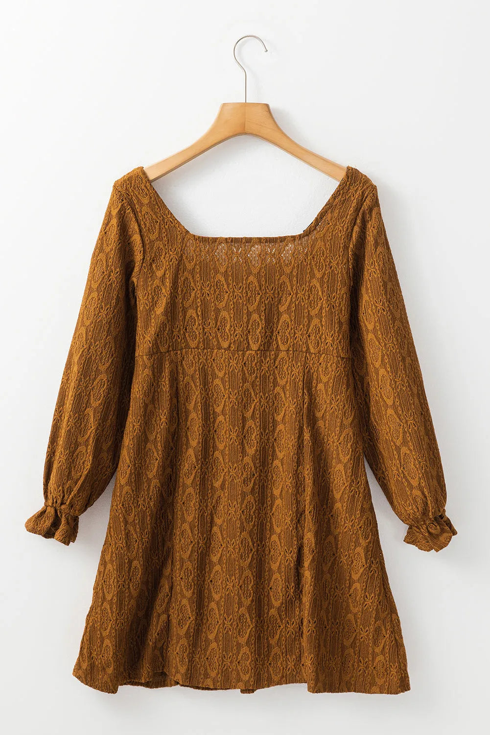 Chestnut Lace Crochet Buttoned Square Neck Shift Mini Dress - Chic Meadow Boutique 