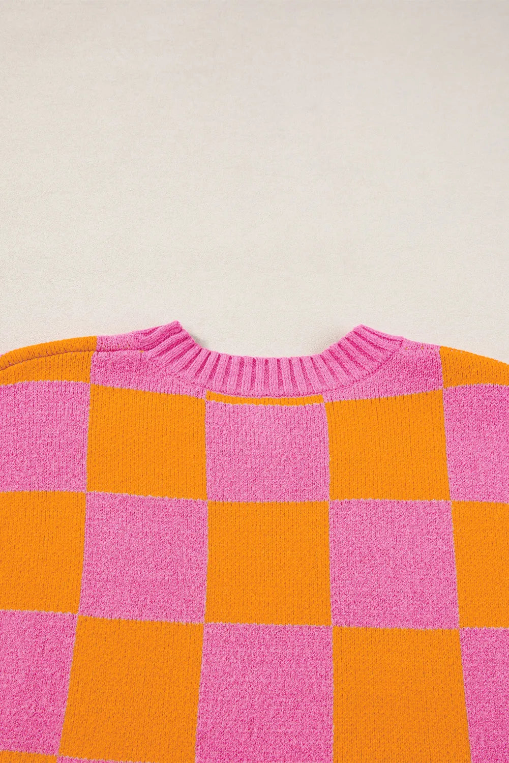 Strawberry Pink Colorblock Plaid Pattern Ribbed Trim Sweater Tank Top - Chic Meadow Boutique 