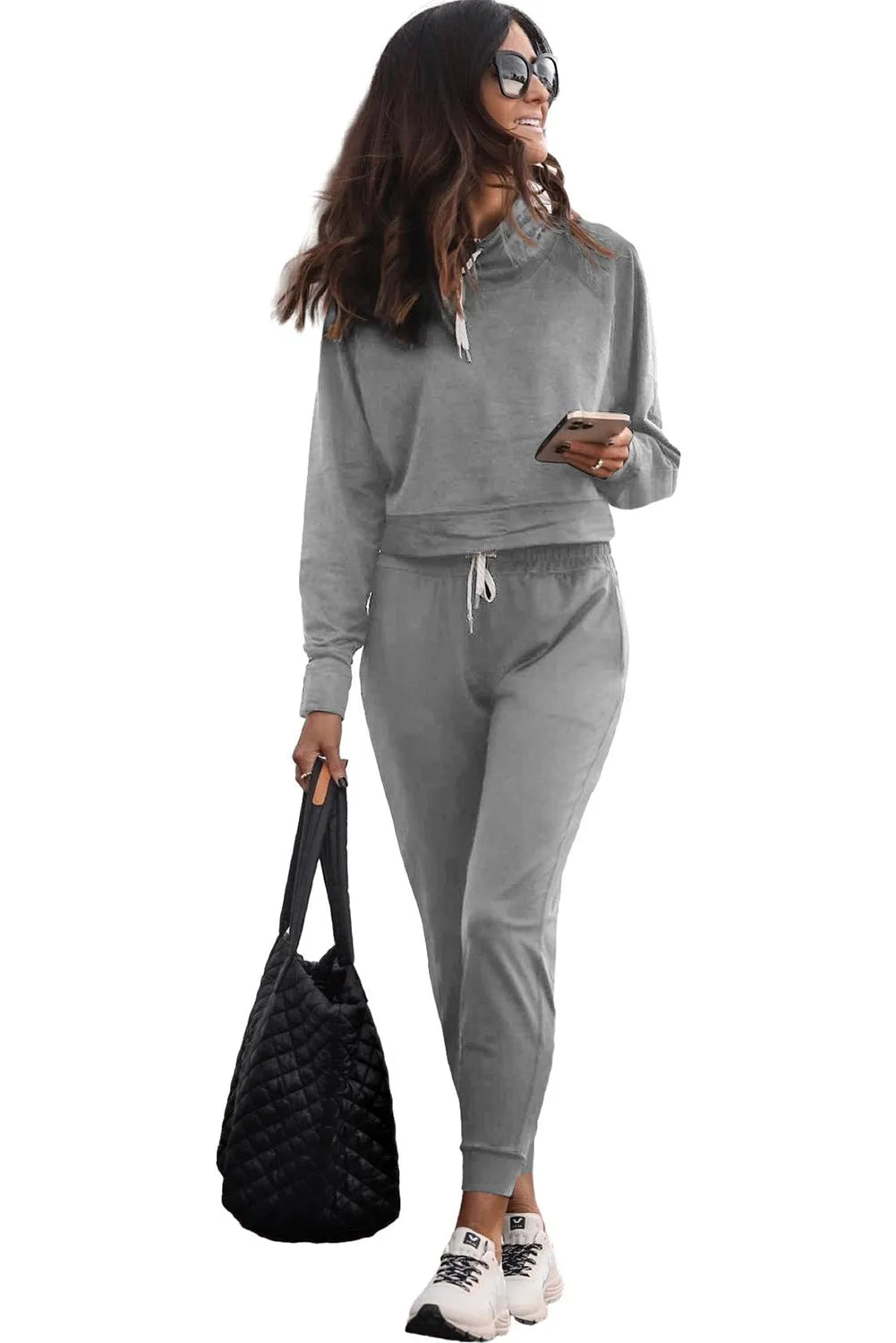 Gray Drawstring Hoodie and High Waist Pants Lounge Set - Chic Meadow Boutique 