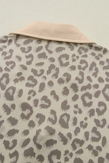 Khaki V Neck Collar Leopard Printed 2pcs Short Set