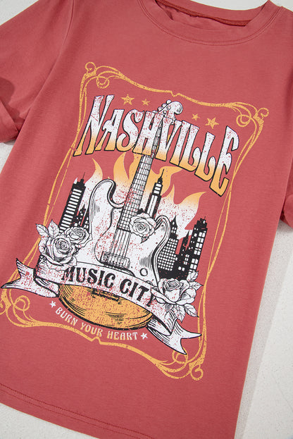 Mineral Red Nashville Music City Graphic Retro Fashion Tee