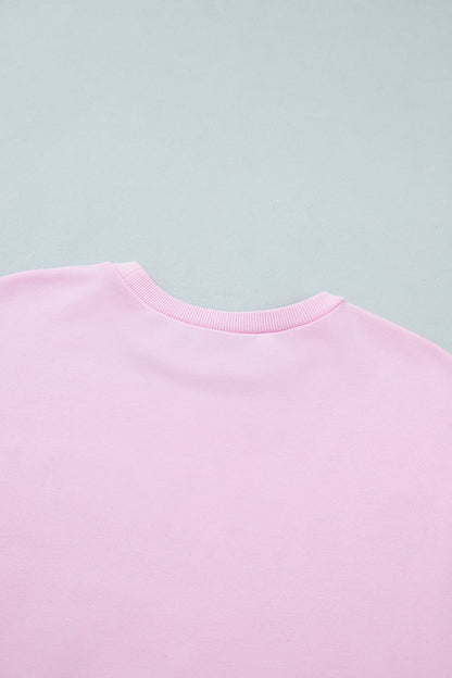Pink Patchwork Stars Plaid Unique Floral Letters Baggy Sweatshirt