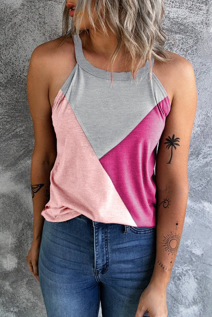 Rose Red Geometric Color Block Sleeveless Top - Chic Meadow Boutique 