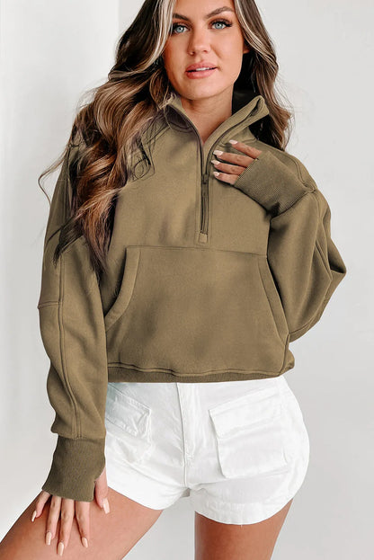 Elmwood Fleece Lined Zip Up Stand Collar Thumbhole Sleeve Sweatshirt - Chic Meadow Boutique 