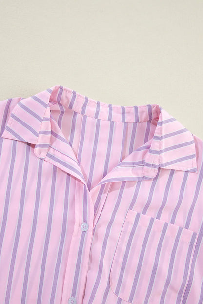 Pink Stripe Chest Pocket Casual Shirt - Chic Meadow Boutique 