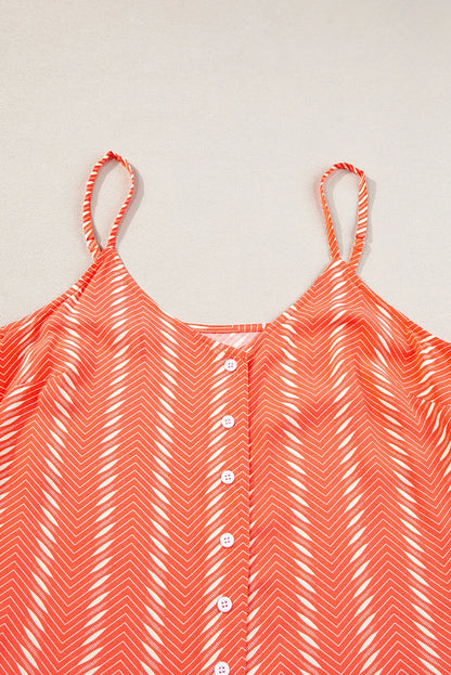 Orange Chevron Stripe Print Buttoned V Neck Cami Top - Chic Meadow Boutique 