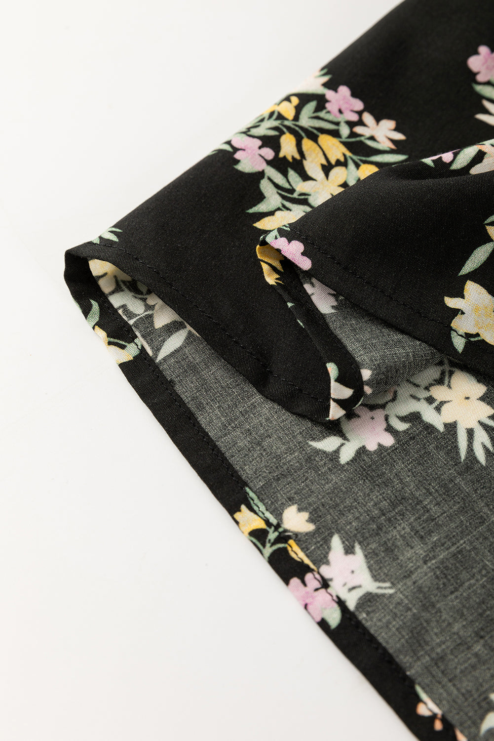 Black Floral Spaghetti Strap Shirred Bodice Tied Empire Waist Maxi Dress