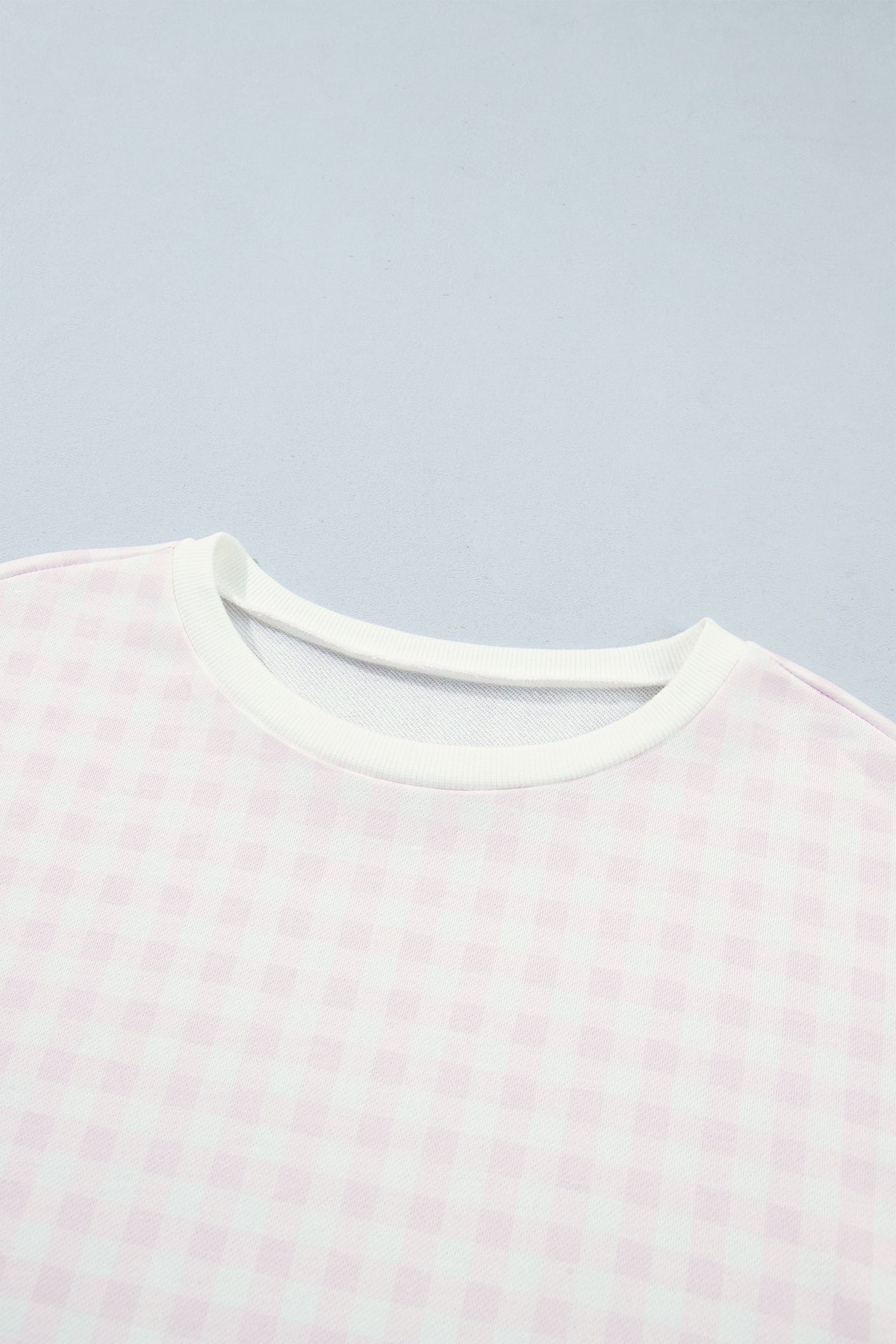 Pink Plaid Round Neck Long Sleeve Sweatshirt