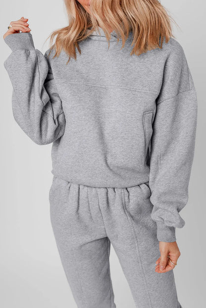 Gray Solid Exposed Seams Hoodie and Joggers Activewear Set - Chic Meadow Boutique 