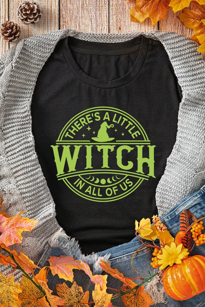 Black WITCH Crew Neck Halloween Graphic T Shirt - Chic Meadow Boutique 