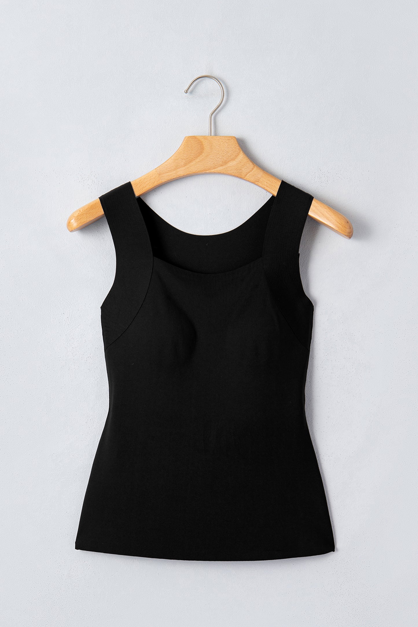 Black Solid Color Wide Strap Splicing Athleisure Tank Top