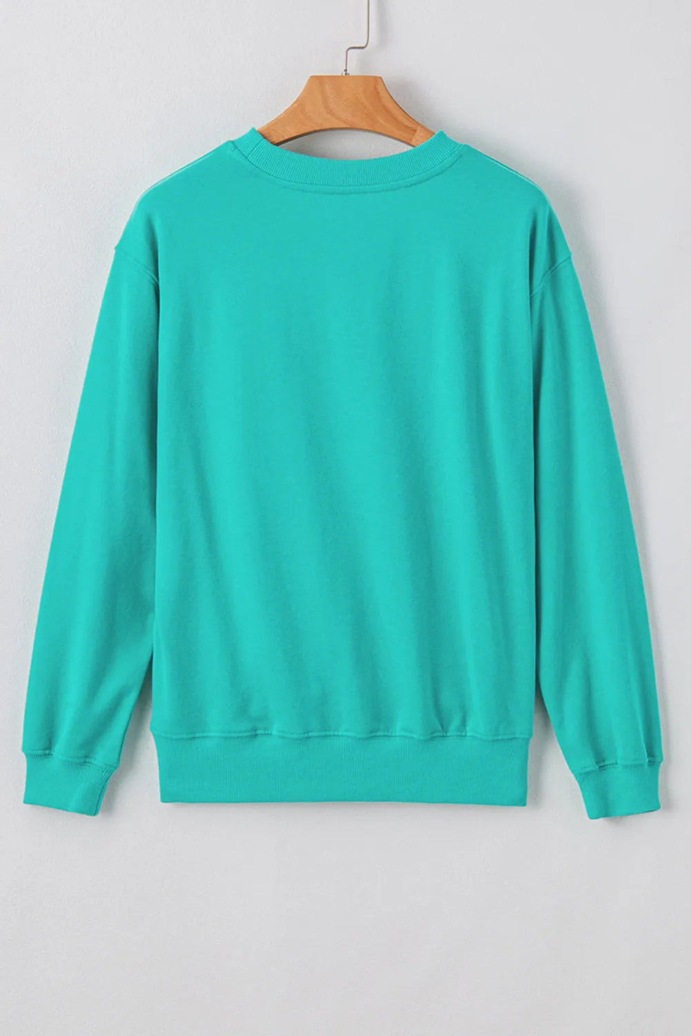 Aruba Blue Plain Drop Shoulder Crewneck Pullover Sweatshirt - Chic Meadow Boutique 