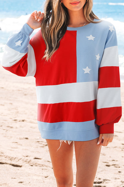 Multicolour American Flag Vintage Oversized Pullover Sweatshirt