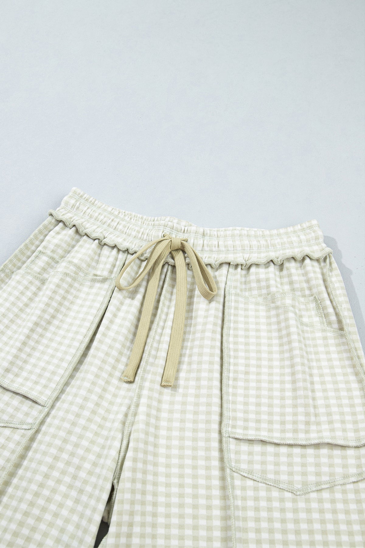 Green Plaid Contrast Trim Drawstring Elastic Waist Shift Pants