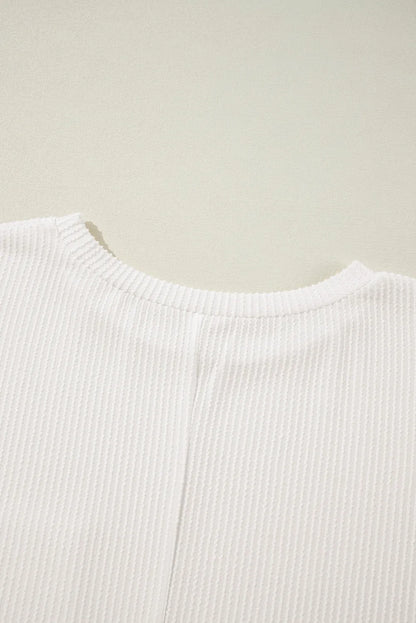 White Plus Size Ribbed Textured Long Sleeve T Shirt - Chic Meadow Boutique 