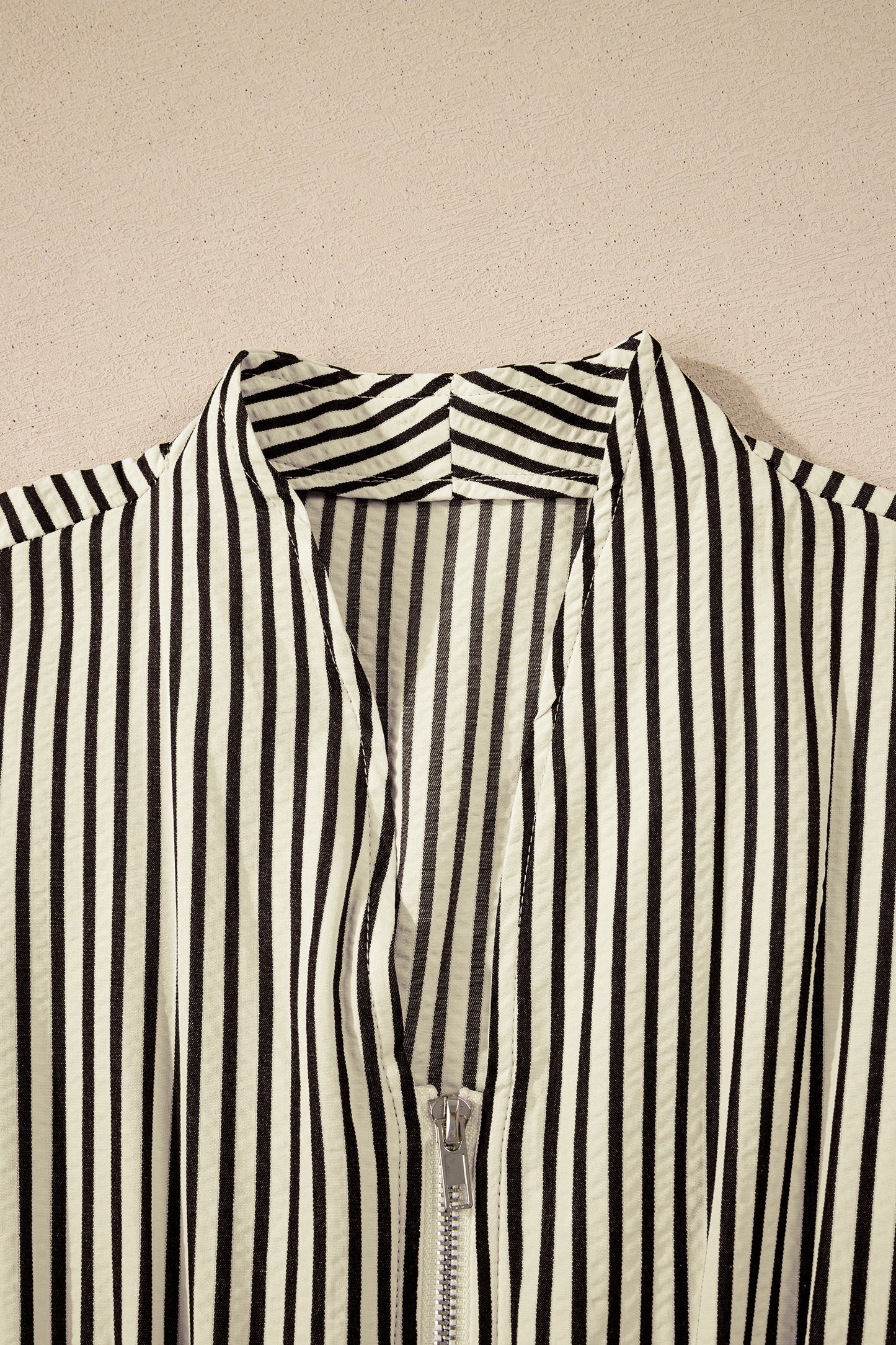 Black Stripe V Neck Zip Front Cinched High Waist Midi Dress