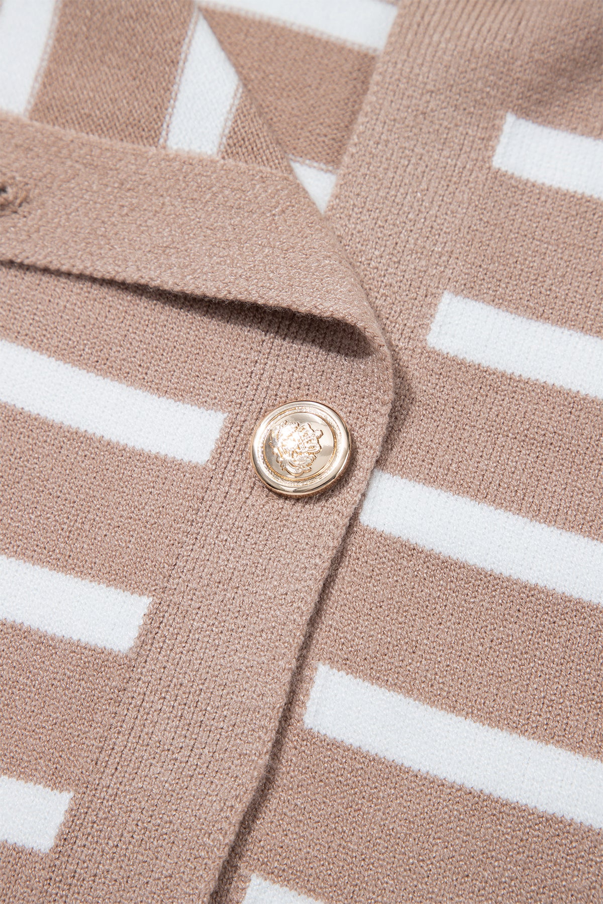 Khaki Stripe Button Down Short Sleeve Knit Plus Size Cardigan