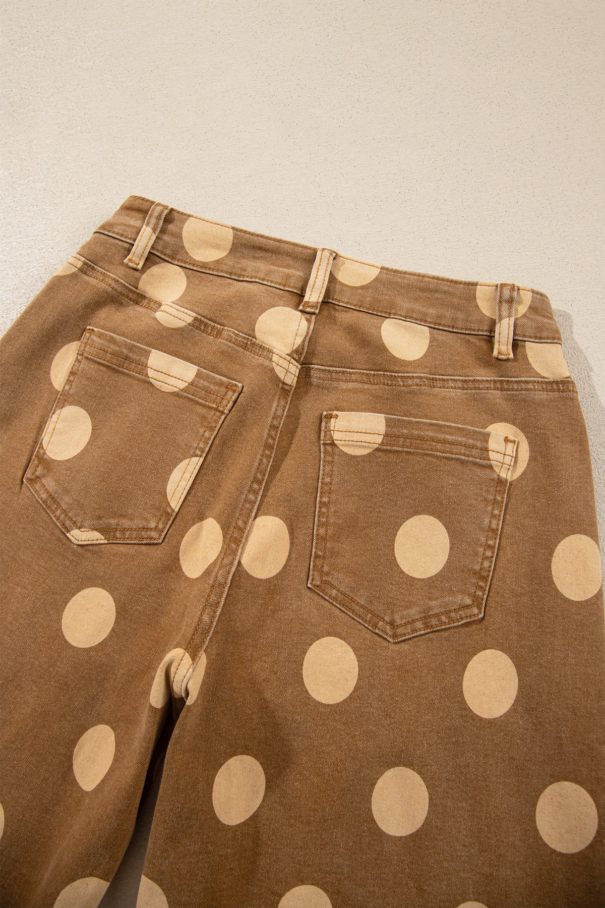 Brown Polka Dot Ankle-Length Metal Button Casual Jeans