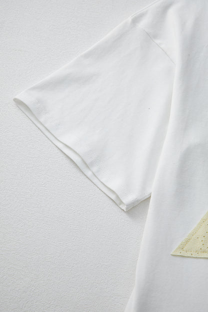 White Star Layered Patched Graphic Drop Shoulder Half Sleeve Loose Tee