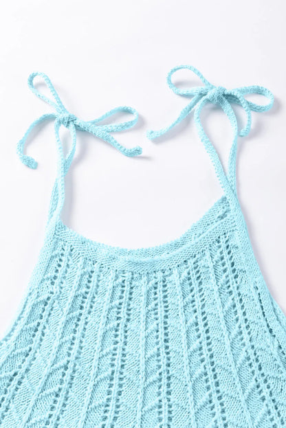 Beau Blue Tied Shoulder Pointelle Knit Tank Top - Chic Meadow Boutique 