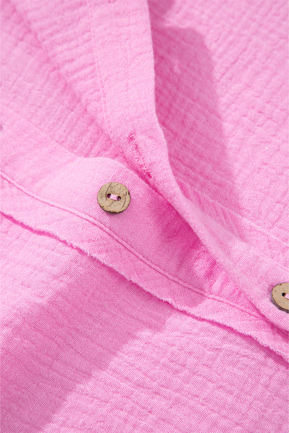 Bonbon Mineral Wash Textured Ruffle Trim Short Sleeve Shirt