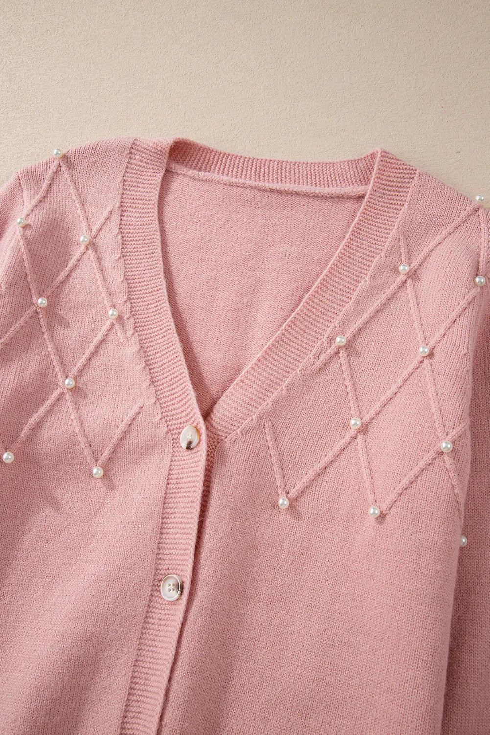 Sepia Rose Textured Knit Pearl Beaded Button Up Cardigan - Chic Meadow Boutique 