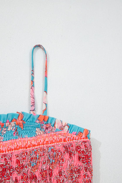 Sky Blue Bohemian Ethnic Print Spaghetti Straps Vacation Maxi Dress